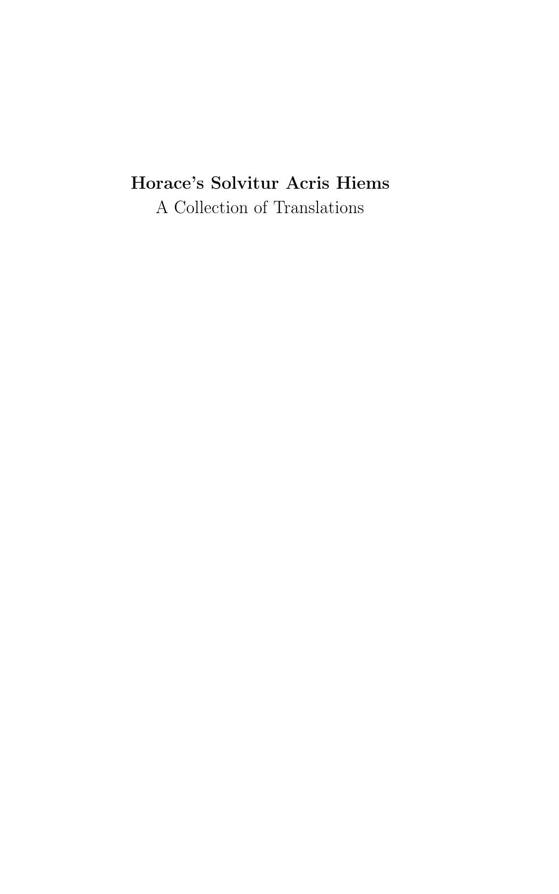 Cover of Horace’s Solvitur Acris Hiems by Isaac Waisberg, editor