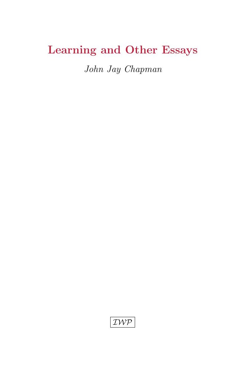 Cover of Learning and Other Essays by John Jay Chapman