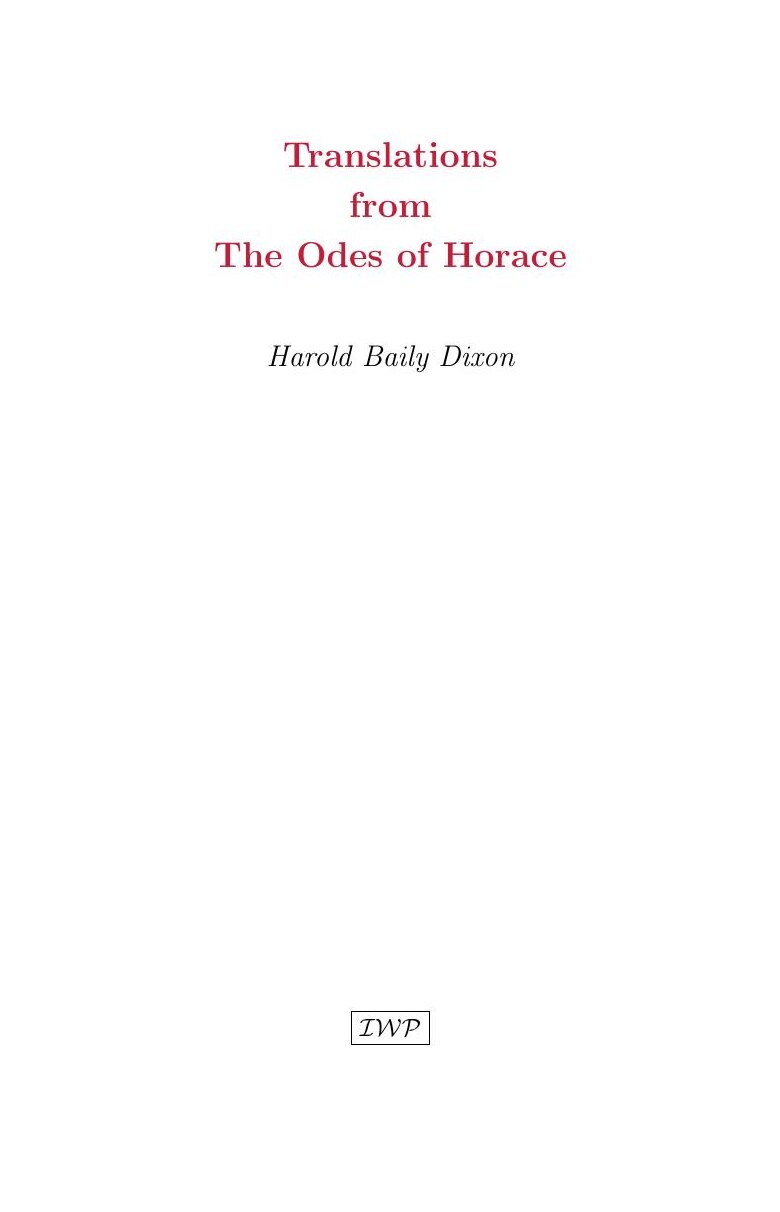 Cover of Translations from The Odes of Horace by Harold Baily Dixon