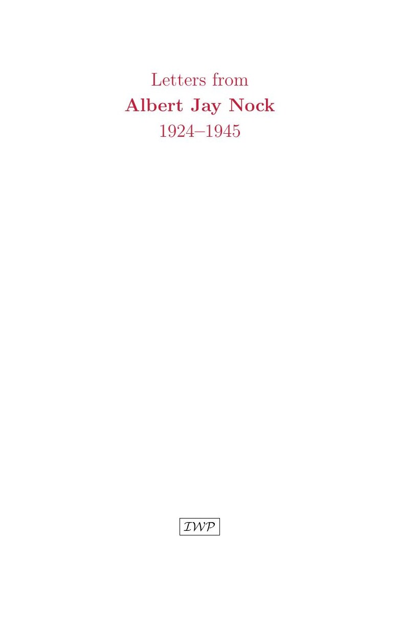 Cover of Letters from Albert Jay Nock, 1924–1945 by Albert Jay Nock