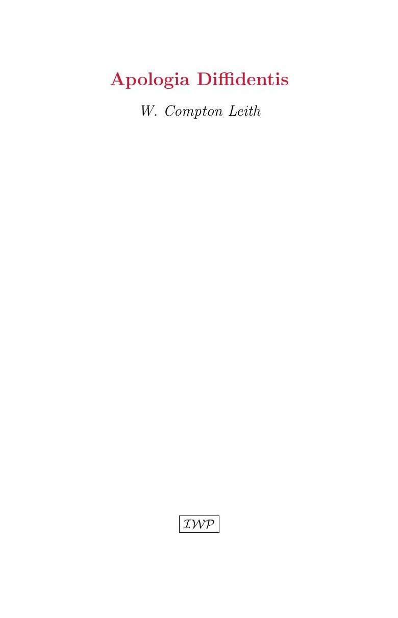 Cover of Apologia Diffidentis by W. Compton Leith