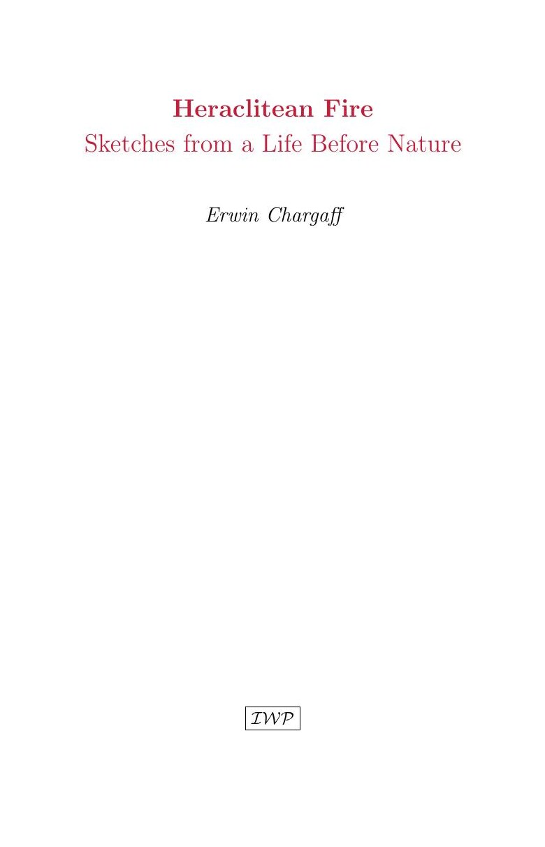 Cover of Heraclitean Fire by Erwin Chargaff
