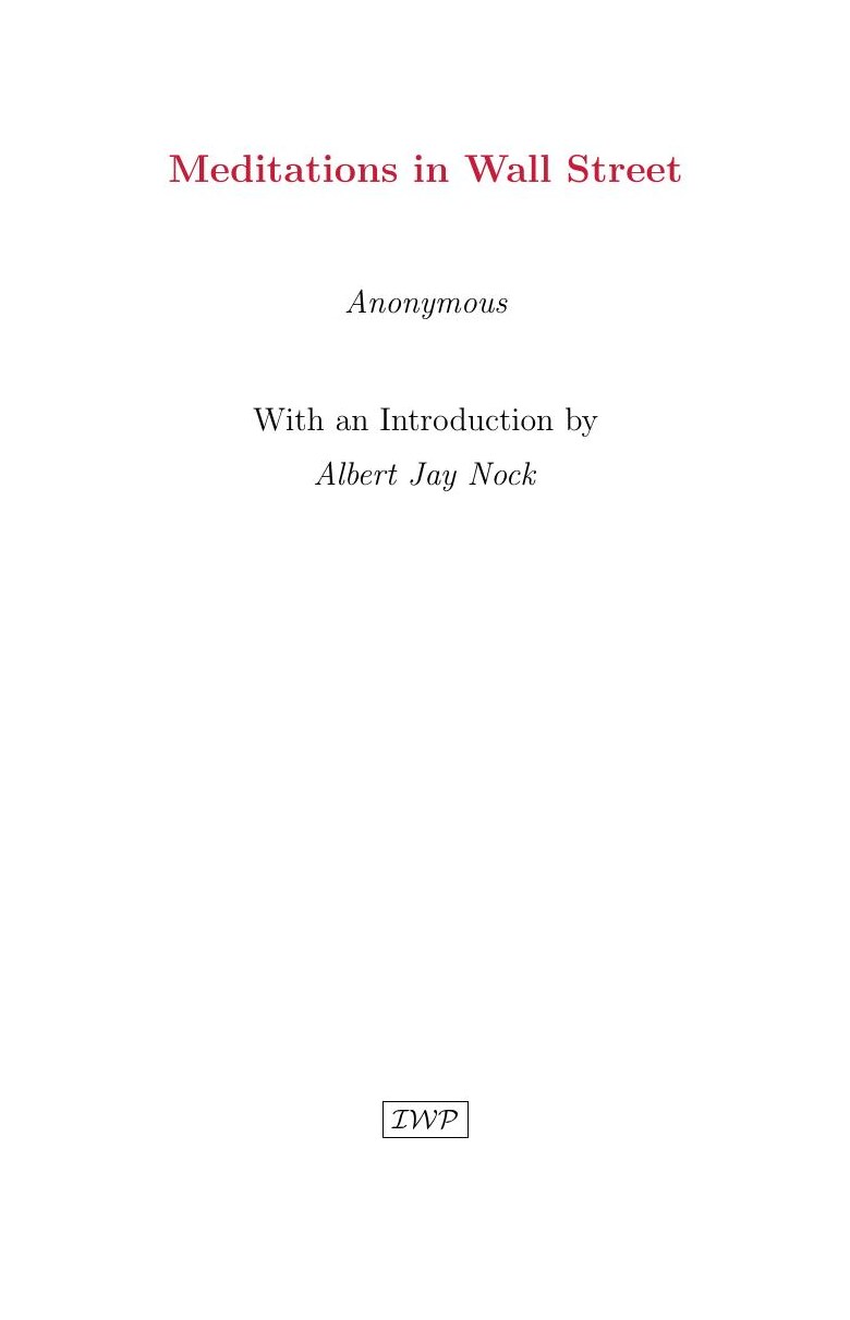 Cover of Meditations in Wall Street by Anonymous (Introduction by Albert Jay Nock)