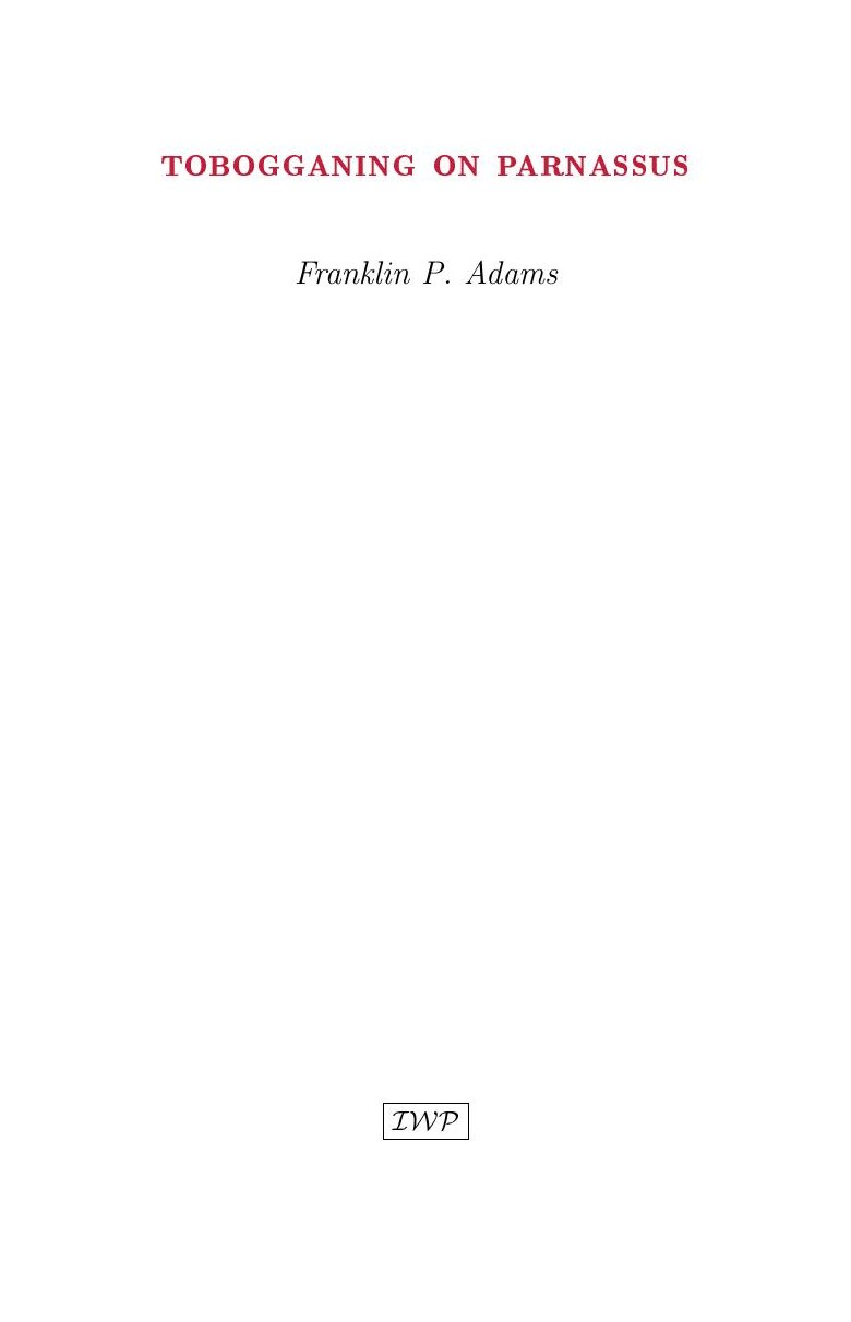 Cover of Tobogganing on Parnassus by Franklin P. Adams