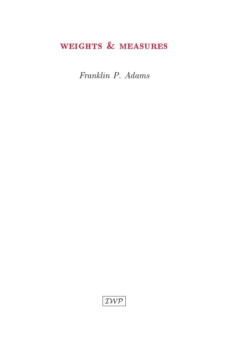 Cover of Weights & Measures by Franklin P. Adams