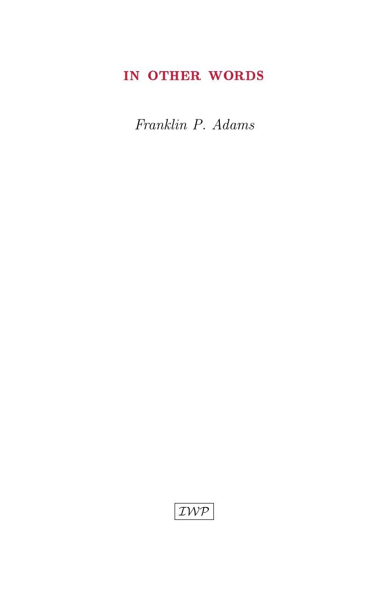 Cover of In Other Words by Franklin P. Adams