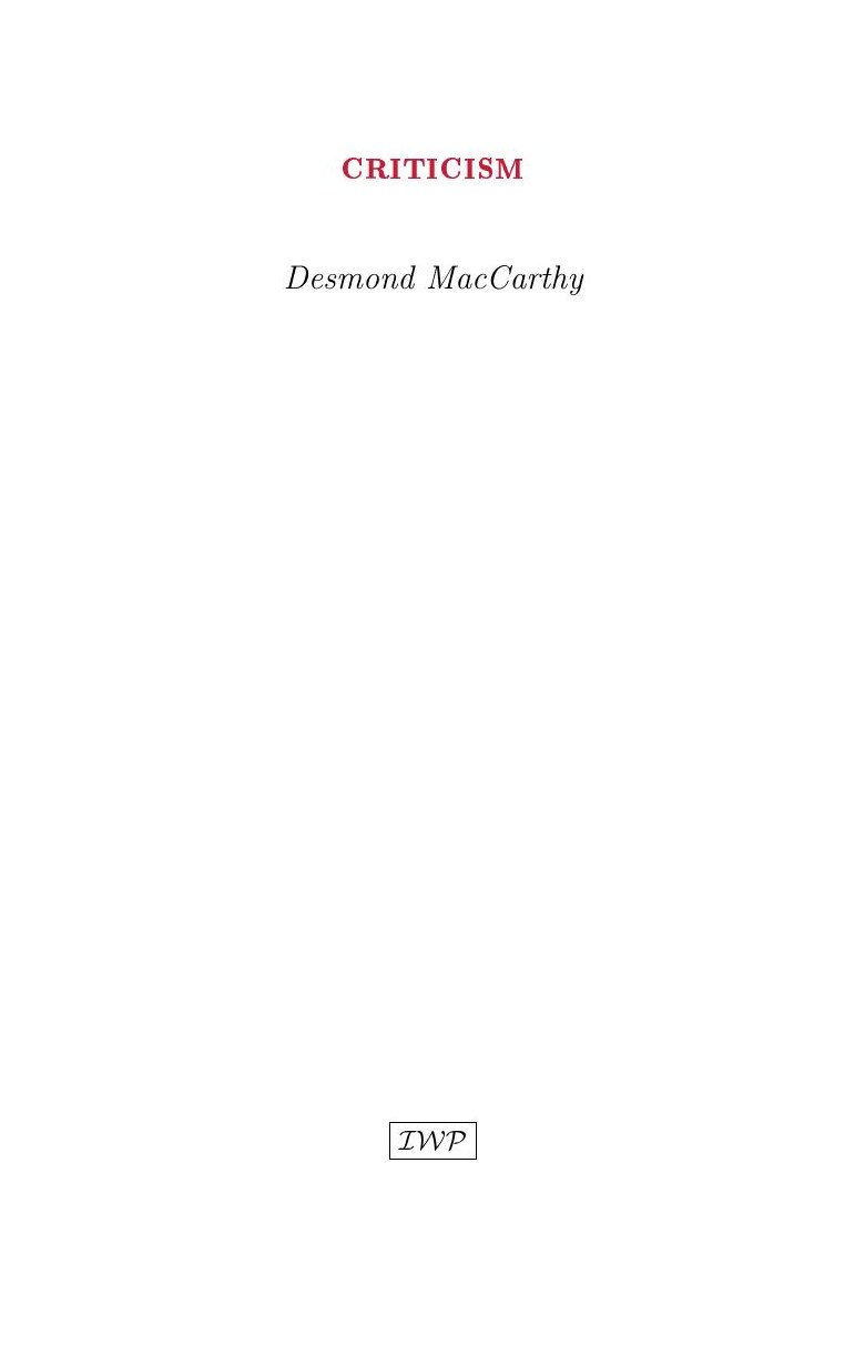 Cover of Criticism by Desmond MacCarthy