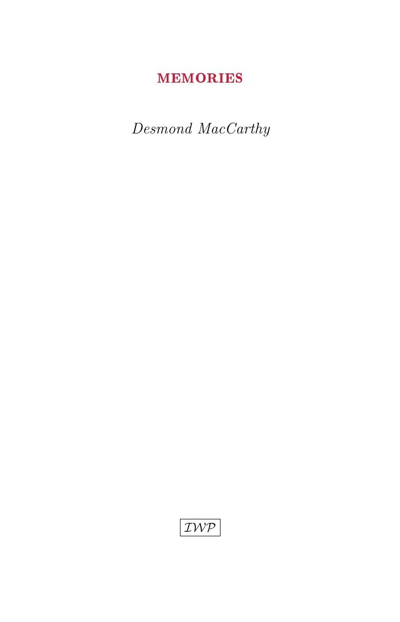 Cover of Memories by Desmond MacCarthy