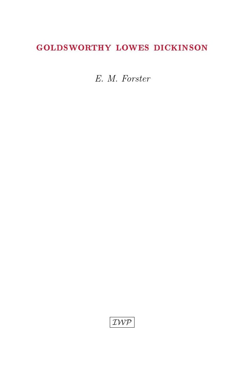 Cover of Goldsworthy Lowes Dickinson by E. M. Forster