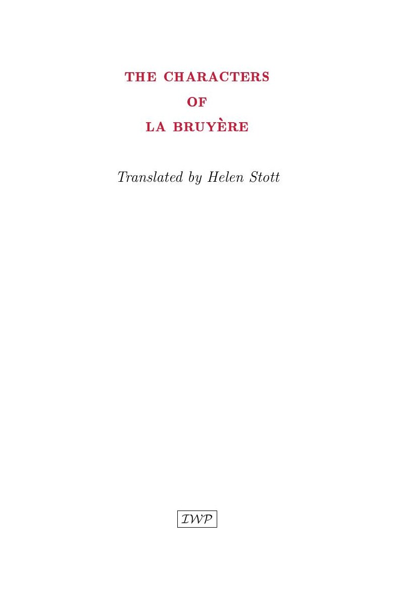 Cover of The Characters by Jean de La Bruyère