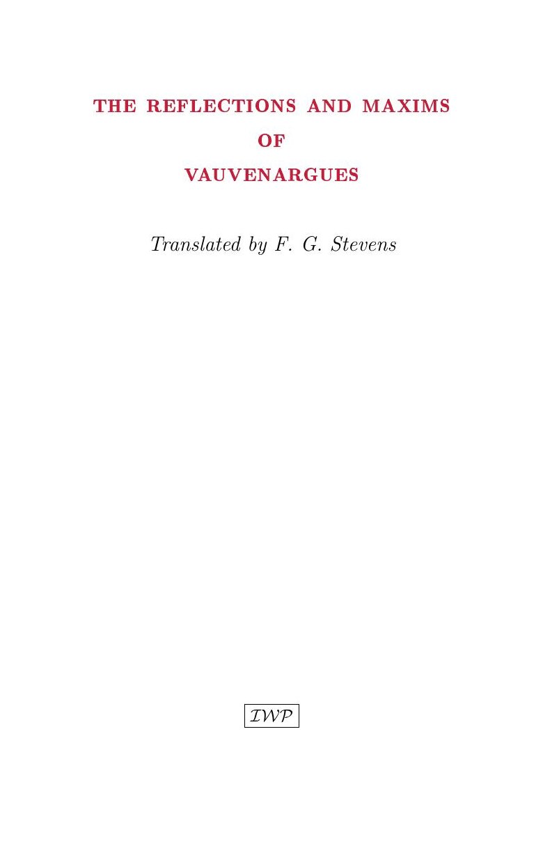 Cover of The Reflections and Maxims of Vauvenargues by Luc de Clapiers, Marquis de Vauvenargues