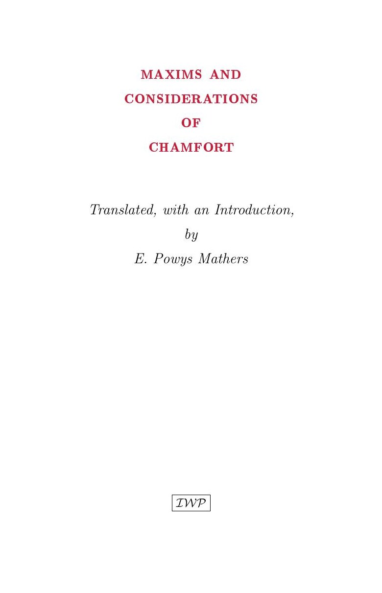 Cover of Maxims and Considerations of Chamfort by Sébastien-Roch Nicolas de Chamfort