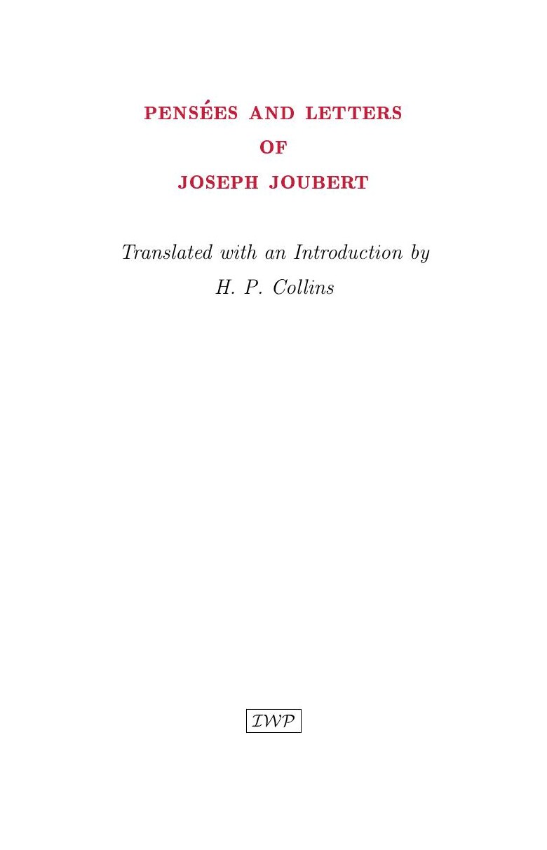 Cover of Pensées and Letters of Joseph Joubert by Joseph Joubert