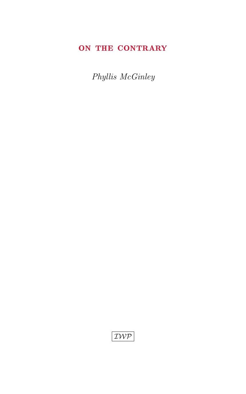 Cover of On the Contrary by Phyllis McGinley