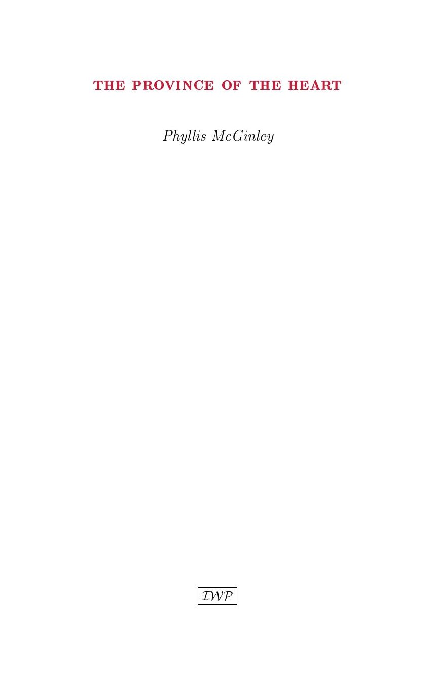 Cover of The Province of the Heart by Phyllis McGinley