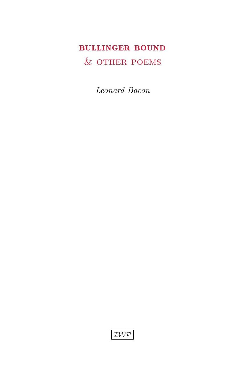 Cover of Bullinger Bound and Other Poems by Leonard Bacon