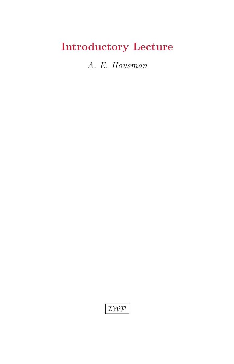 Cover of Introductory Lecture by A. E. Housman